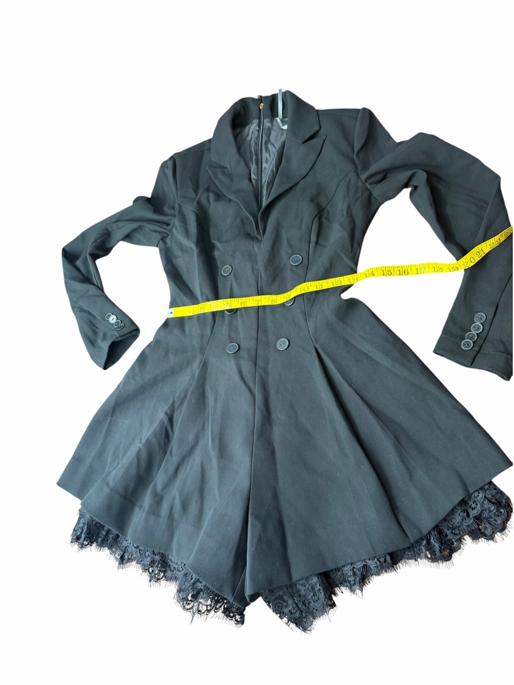 Anthropologie Long-Sleeve Tuxedo Lace-Hem Romper - Black - Size 2 XS NWT - Picture 14 of 16